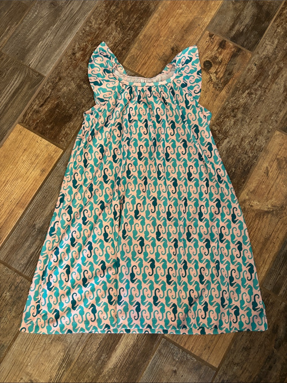Crewcuts (Size 8) Girls' Teal and Pink Seahorse Print PJ Dress - NWOT